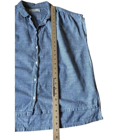 Trovata Birds Of Paradise Linen Cotton Striped Button Down Blouse size L Blue - Picture 5 of 6